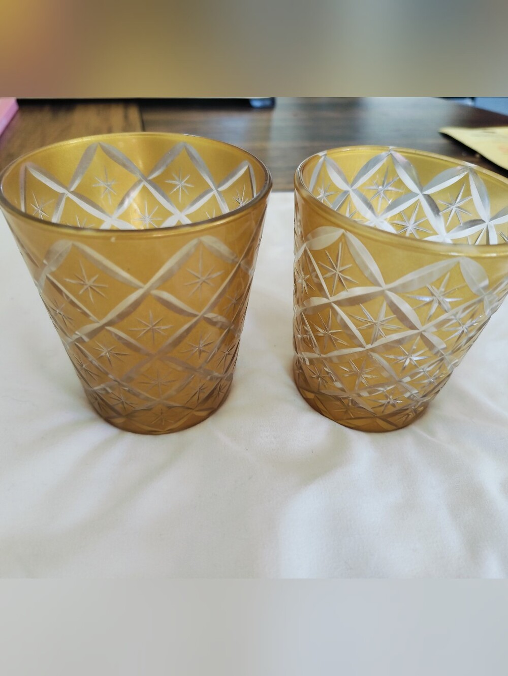 Vintage The Bombay Company Gold Cut To Clear Atomic Star Votive Holders (2)